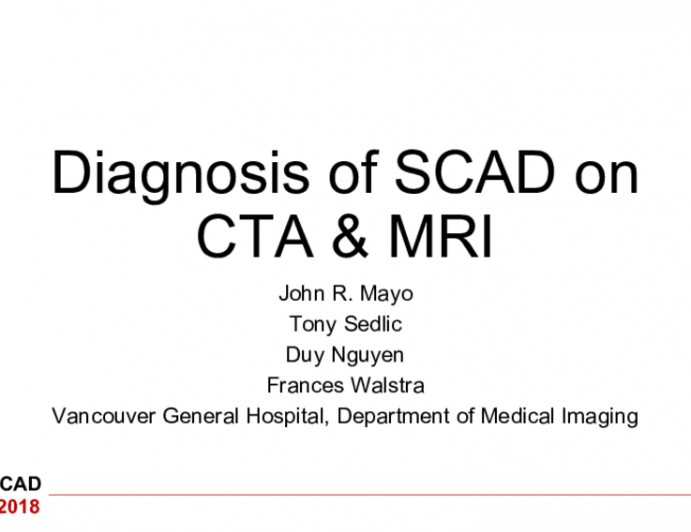 Diagnosis of SCAD on CTA & MRI