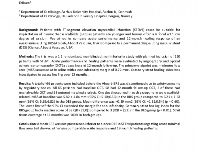 Randomized comparison of an everolimus-eluting bioresorbable scaffold versus everolimus-eluting metallic stent in primary percutaneous coronary intervention of ST-segment elevation myocardial infarction