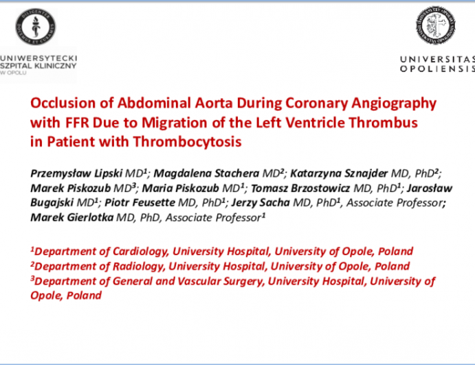 Occlusion of Abdominal Aorta During Coronary Angiography with FFR Due to Migration of the Left Ventricle Thrombus in Patient with Thrombocytosis