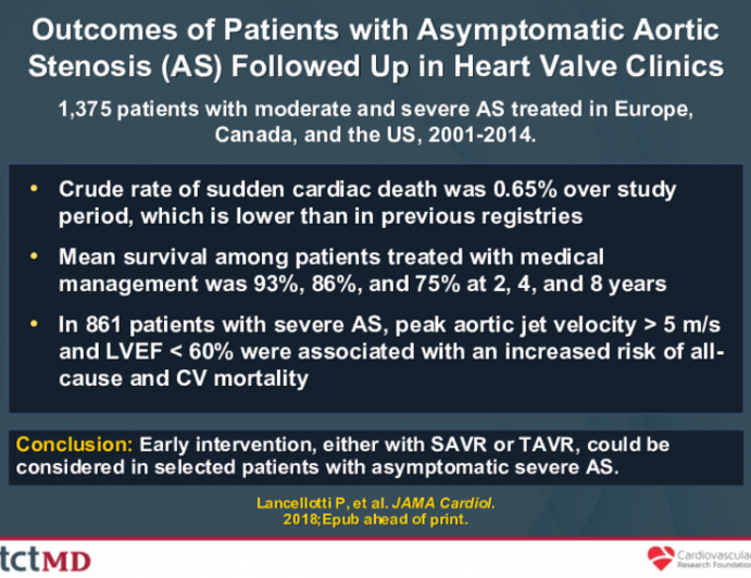 Outcomes of Patients with Asymptomatic Aortic Stenosis (AS) Followed Up in Heart Valve Clinics