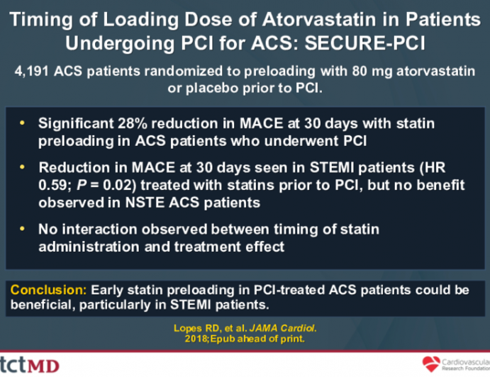 Timing of Loading Dose of Atorvastatin in Patients Undergoing PCI for ACS: SECURE-PCI