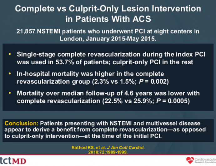 Complete vs Culprit-Only Lesion Interventionin Patients With ACS