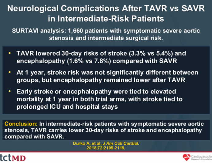 Neurological Complications After TAVR vs SAVRin Intermediate-Risk Patients
