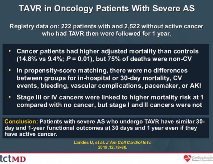 TAVR in Oncology Patients With Severe AS