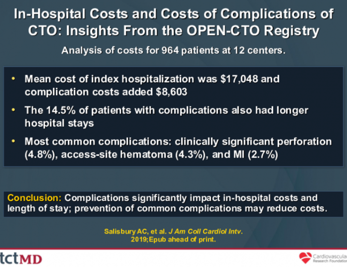In-Hospital Costs and Costs of Complications of CTO: Insights From the OPEN-CTO Registry