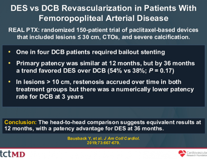 DES vs DCB Revascularization in Patients With Femoropopliteal Arterial Disease