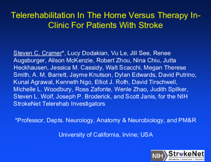 Telerehabilitation In The Home Versus Therapy In-Clinic For Patients With Stroke
