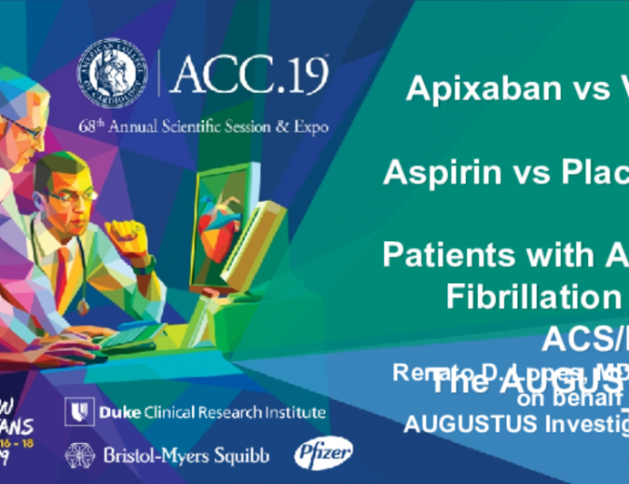 Apixaban vs VKA and Aspirin vs Placebo in Patients with Atrial Fibrillation and ACS/PCI: The AUGUSTUS Trial