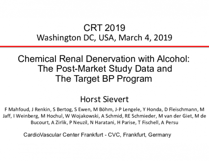 Chemical Renal Denervation with Alcohol: The Post-Market Study Data and The Target BP Program