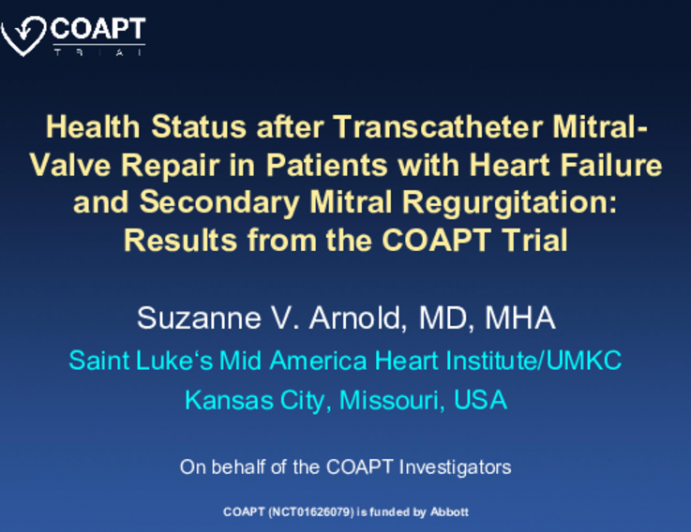 Health Status after Transcatheter Mitral- Valve Repair in Patients with Heart Failure and Secondary Mitral Regurgitation: Results from the COAPT Trial