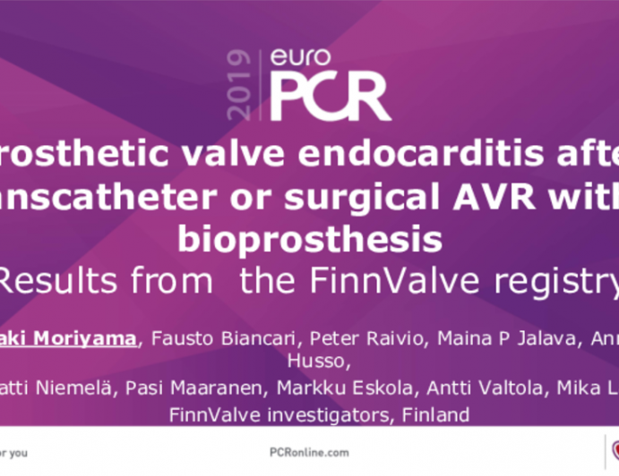 Prosthetic valve endocarditis after transcatheter or surgical AVR with a bioprosthesis Results from  the FinnValve registry