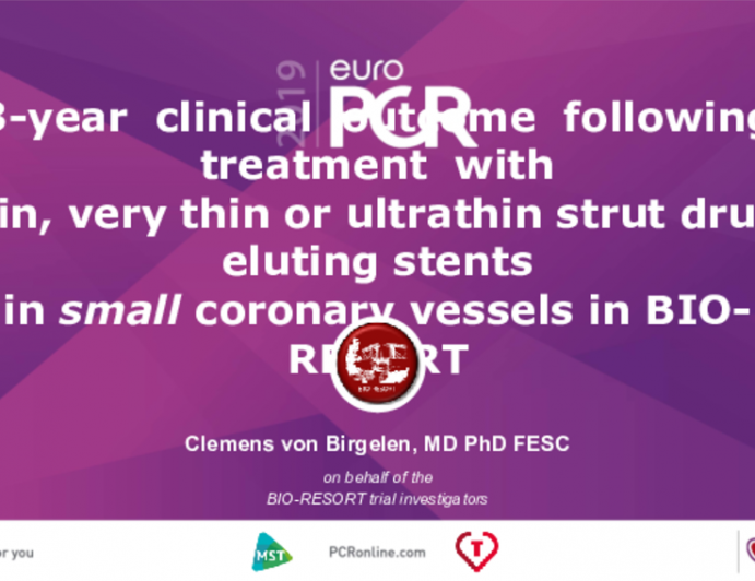3-year  clinical  outcome  following  treatment  with thin, very thin or ultrathin strut drug-eluting stents in small coronary vessels in BIO-RESORT