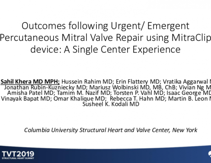 Outcomes Following Urgent/Emergent Percutaneous Mitral Valve Repair Using MitraClip Device: A Single-Center Experience