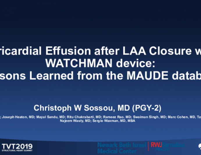 Pericardial Effusion After Left Atrial Appendage Closure: Lessons Learned From the MAUDE Database