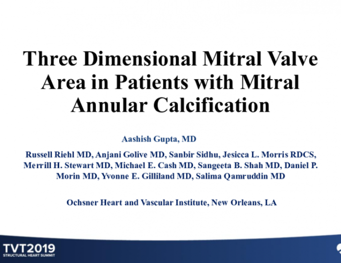 Three Dimensional Mitral Valve Area in Patients With Mitral Annular Calcification