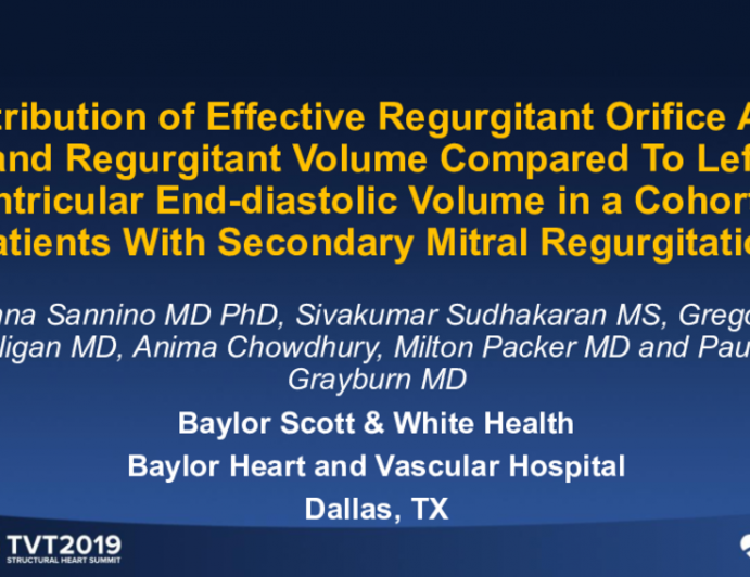 Distribution of Effective Regurgitant Orifice Area and Regurgitant Volume Compared to Left Ventricular End-Diastolic Volume in a Cohort of Patients With Secondary Mitral Regurgitation