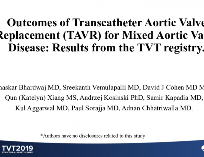 Outcomes of Transcatheter Aortic Valve Replacement (TAVR) for Mixed Aortic Valve Disease: Results From the TVT Registry