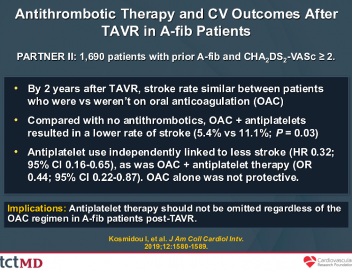 Antithrombotic Therapy and CV Outcomes After TAVR in A-fib Patients