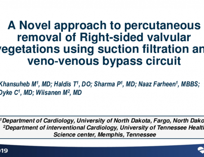 TCT 95: A novel approach to percutaneous removal of Right-sided valvular vegetations using suction filtration and veno-venous bypass circuit