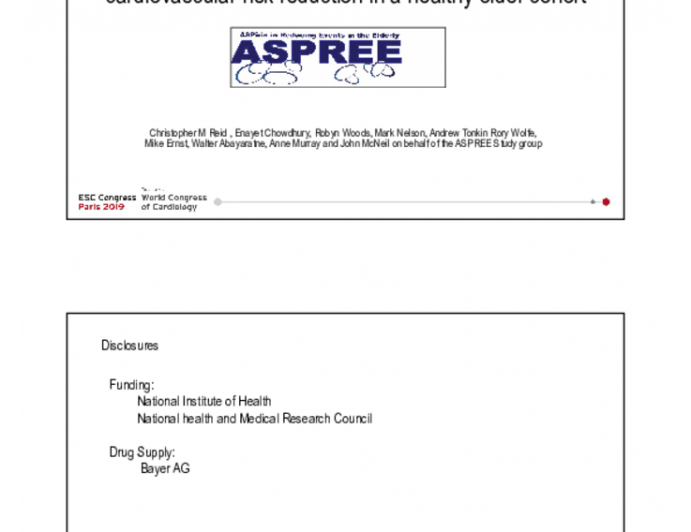 A risk based approach to the role of aspirin on cardiovascular risk reduction in a healthy older cohort 