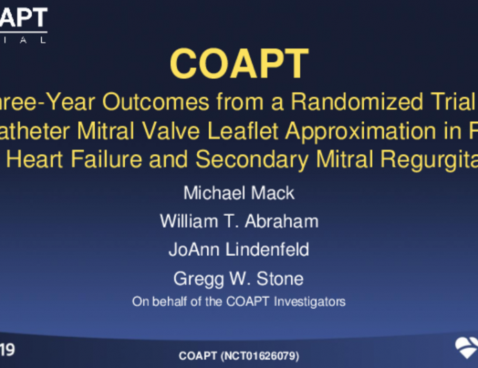 COAPT: 3-Year Outcomes From a Randomized Trial of the MitraClip in Patients With Heart Failure and Severe Secondary Mitral Regurgitation