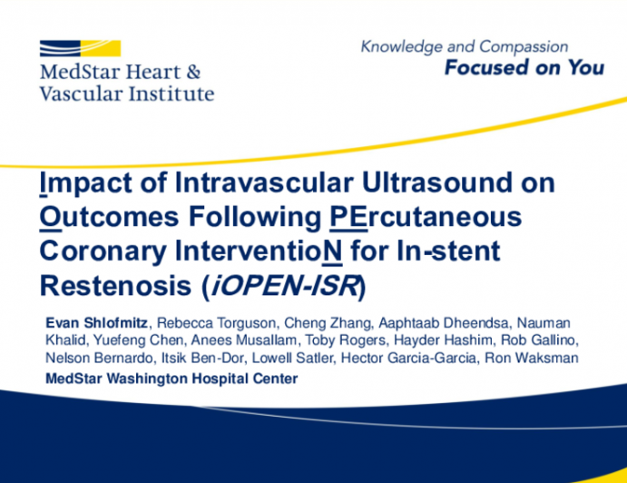 TCT 53: Impact of Intravascular Ultrasound Utilization on Outcomes Following Percutaneous Coronary Intervention for In-stent Restenosis