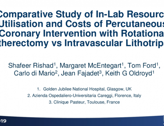TCT 28: Comparative Study of Resource Utilisation, Costs and Procedural Times of Percutaneous Coronary Intervention with Rotational Atherectomy vs Intravascular Lithotripsy