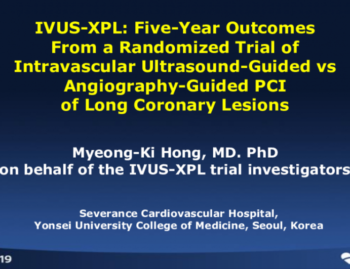 IVUS-XPL: 5-Year Outcomes From a Randomized Trial of Intravascular Ultrasound-Guided vs. Angiography-Guided PCI of Long Coronary Lesions