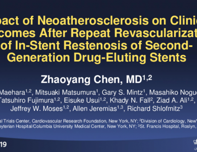 TCT 56: Impact of Neoatherosclerosis on clinical Outcomes after Repeat Revascularization of In-Stent Restenosis of 2nd Generation Drug-Eluting Stents