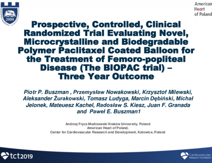 Clinical Randomized Trial Evaluating Novel, Microcrystalline, and Biocompatible Polymer Paclitaxel-Coated Balloon for the Treatment of Femoro-Popliteal Occlusive Disease: 3-Year Clinical and Ambulatory Outcome