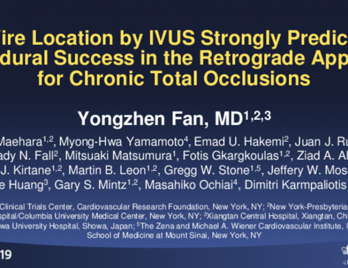 TCT 103: Wire Location by IVUS Strongly Predicts Procedural Success in the Retrograde Approach for Chronic Total Occlusions