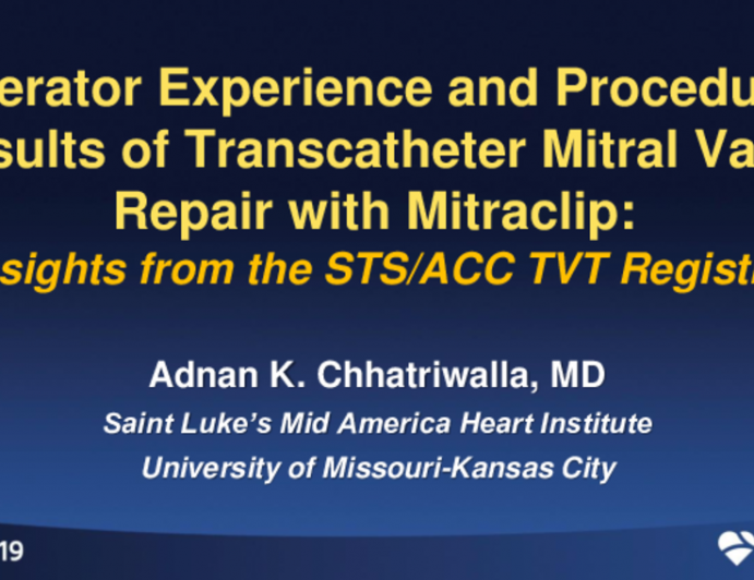 STS/ACC TVT Registry: MitraClip Operator Volume-Outcome Relationship in the United States