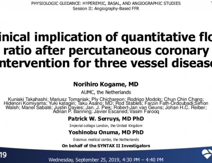 TCT 111: Clinical implication of quantitative flow ratio after percutaneous coronary intervention for three vessel disease