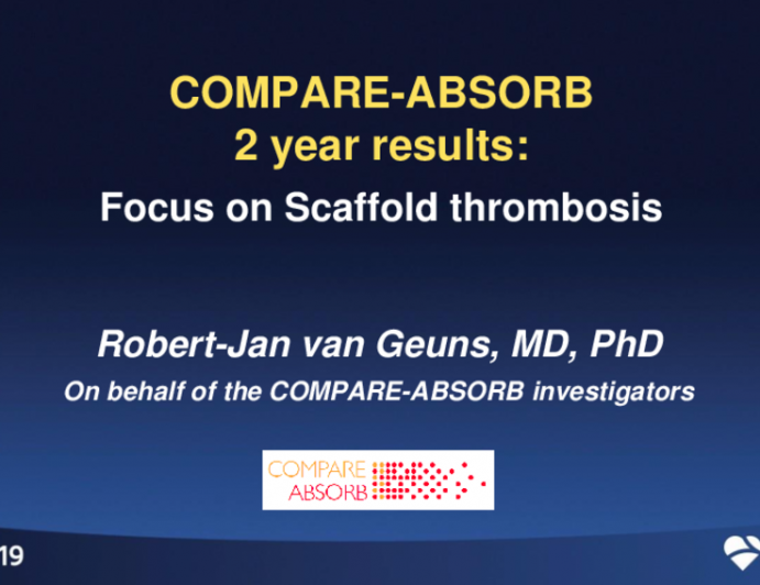 TCT 48: Bioresorbable Scaffold Versus Metallic Drug-Eluting Stent in Patients at High Risk of Restenosis (COMPARE-ABSORB trial) : Very late device thrombosis while on extended DAPT