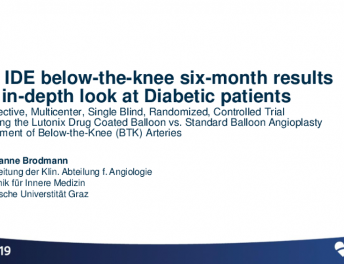 LUTONIX BTK Diabetes: Outcomes From a Randomized Trial of a Drug-Coated Balloon vs. Standard Angioplasty in Diabetic Patients With Below-the-Knee Disease