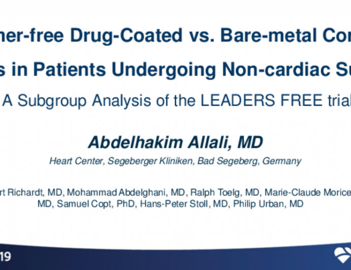 TCT 42: Polymer-free Drug-coated vs. Bare-metal Coronary Stents in Patients Undergoing Non-cardiac Surgery A Subgroup Analysis of the LEADERS FREE Trial