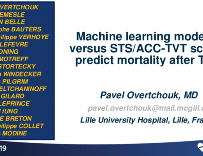 Machine Learning Modelling vs. STSACC TVT
Score to Predict Mortality After
Transcatheter Aortic Valve Replacement