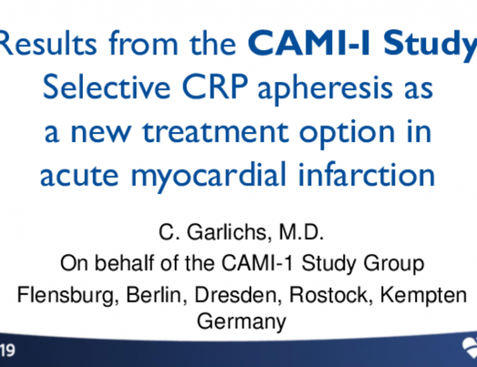TCT 12: Results from the CAMI1 Study: Selective CRP apheresis as a new treatment option in acute myocardial infarction