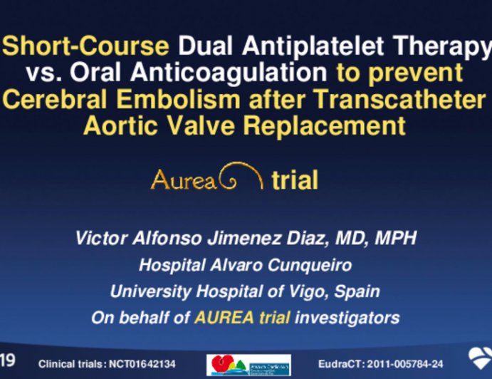 A Randomized Trial of Short-Course Dual Antiplatelet Therapy vs. Oral Anticoagulation to Prevent Cerebral Embolism After Transcatheter Aortic Valve Implantation