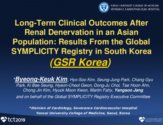 TCT 82: Long-Term Clinical Outcomes After Renal Denervation in an Asian Population: Results From the Global SYMPLICITY Registry in South Korea (GSR Korea)