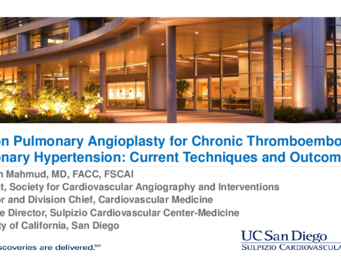 Balloon Pulmonary Angioplasty for CTEPH I: Current Technique and Outcomes