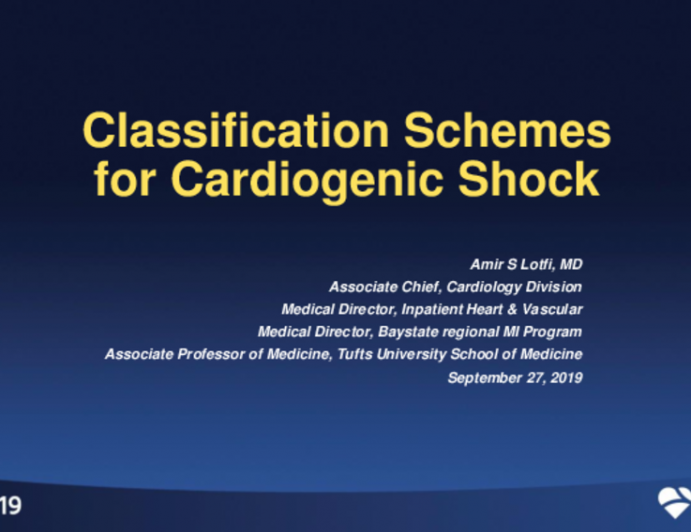 Classification Schemes for Cardiogenic Shock