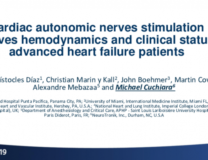 TCT 86: Cardiac autonomic nerves stimulation improves hemodynamics and clinical status in advanced heart failure patients