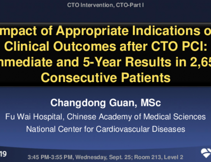 TCT 100: Impact of Appropriate Indications on Clinical Outcomes after CTO PCI: Immediate and 5-Year Results in 2,659 Consecutive Patients