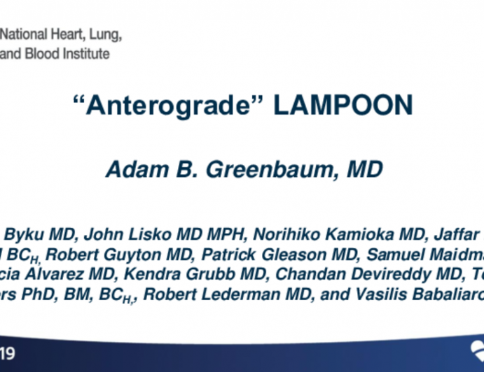 TCT 92: Antegrade LAMPOON (Intentional Percutaneous Laceration of the Anterior Mitral Leaflet to Prevent Outflow Obstruction): A Novel Modification of the Previously Described Retrograde LAMPOON, is a Technically Feasible, Reproducible, Effective and Safe