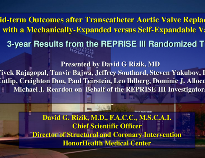 TCT 76: Mid-term Outcomes after Transcatheter Aortic Valve Replacement with a Mechanically-expanded versus Self-Expandable Valve: 3-year Results from the REPRISE III Randomized Trial