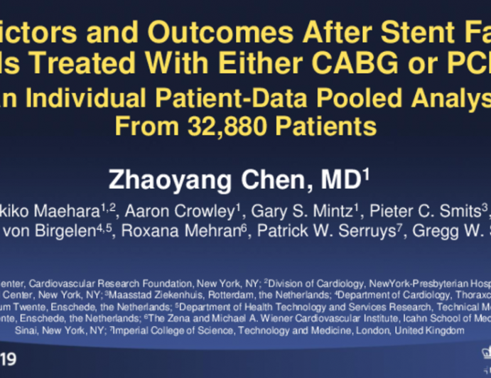 TCT 67: Predictors and Outcomes After Stent Failure Is Treated with Either CABG or PCI: An Individual Patient-Data Pooled Analysis From 32,880 Patients