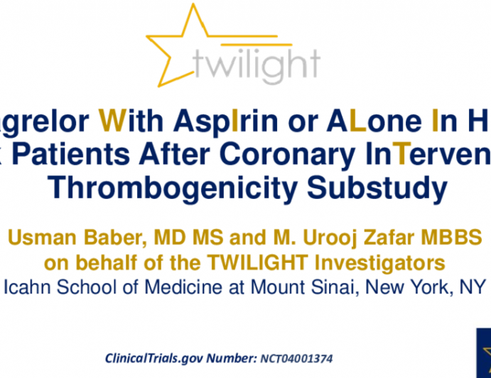 TWILIGHT Thrombogenicity Substudy: Impact of Ticagrelor Alone vs. Ticagrelor Plus Aspirin on Ex-Vivo Blood Thrombogenicity in High-Risk Patients Undergoing PCI