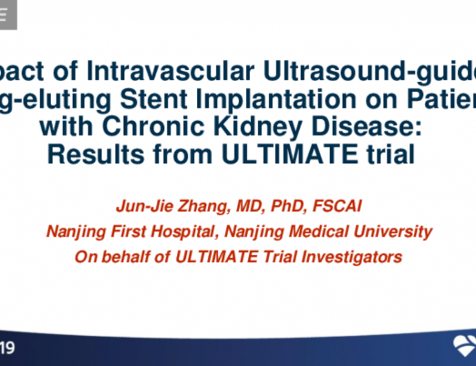 TCT 29: Impact of intravascular ultrasound-guided drug-eluting stent implantation on patients with chronic kidney disease: subgroup analysis from ULTIMATE trial