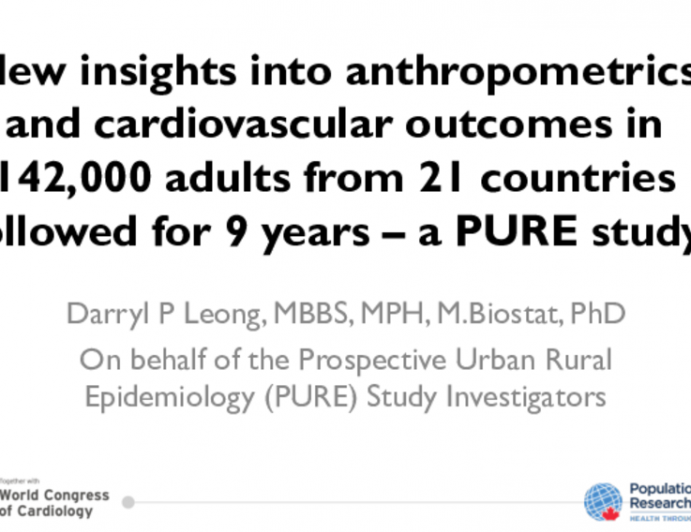PURE Sturdy: New insights into anthropometrics and cardiovascular outcomes in 142,000 adults from 21 countries followed for 9 years 